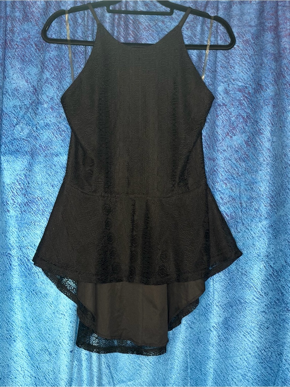 Stoosh Black High-Low Lace Peplum Top